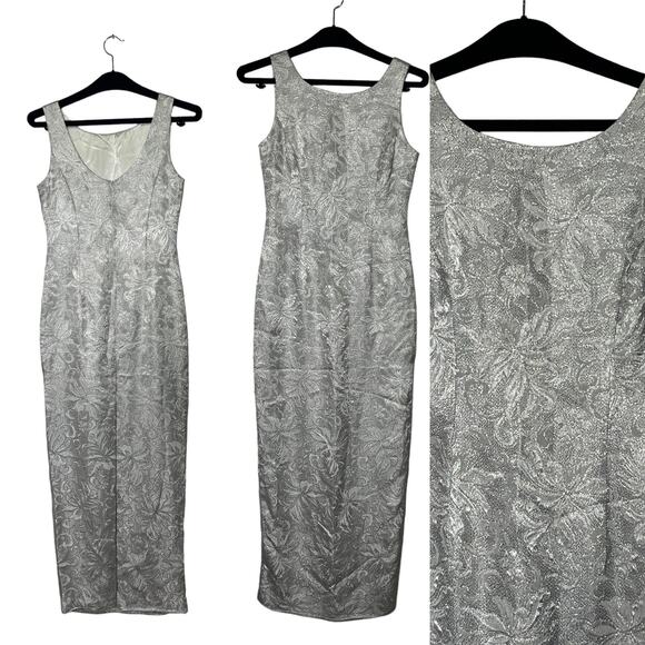 Jessica McClintock Silver Gown VTGH Size 8 Long Beyonce Megan Markle - Picture 1 of 13